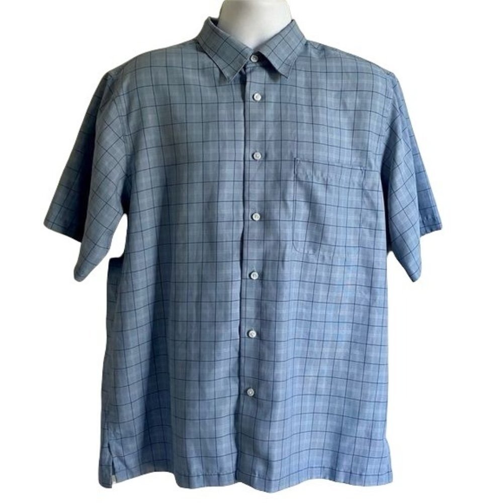 IZOD Short Sleeve Button Down Shirt Large Blue
